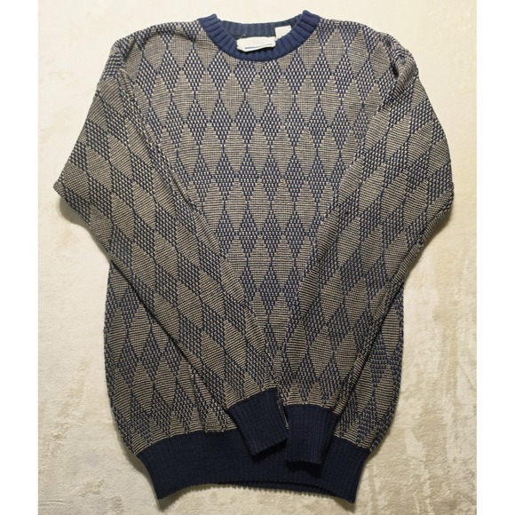The Unbranded Brand Other - Vintage 90s Y2k Grandpa‎ Sweater Mens M Navy Tan Geometric Knit Retro Crewneck